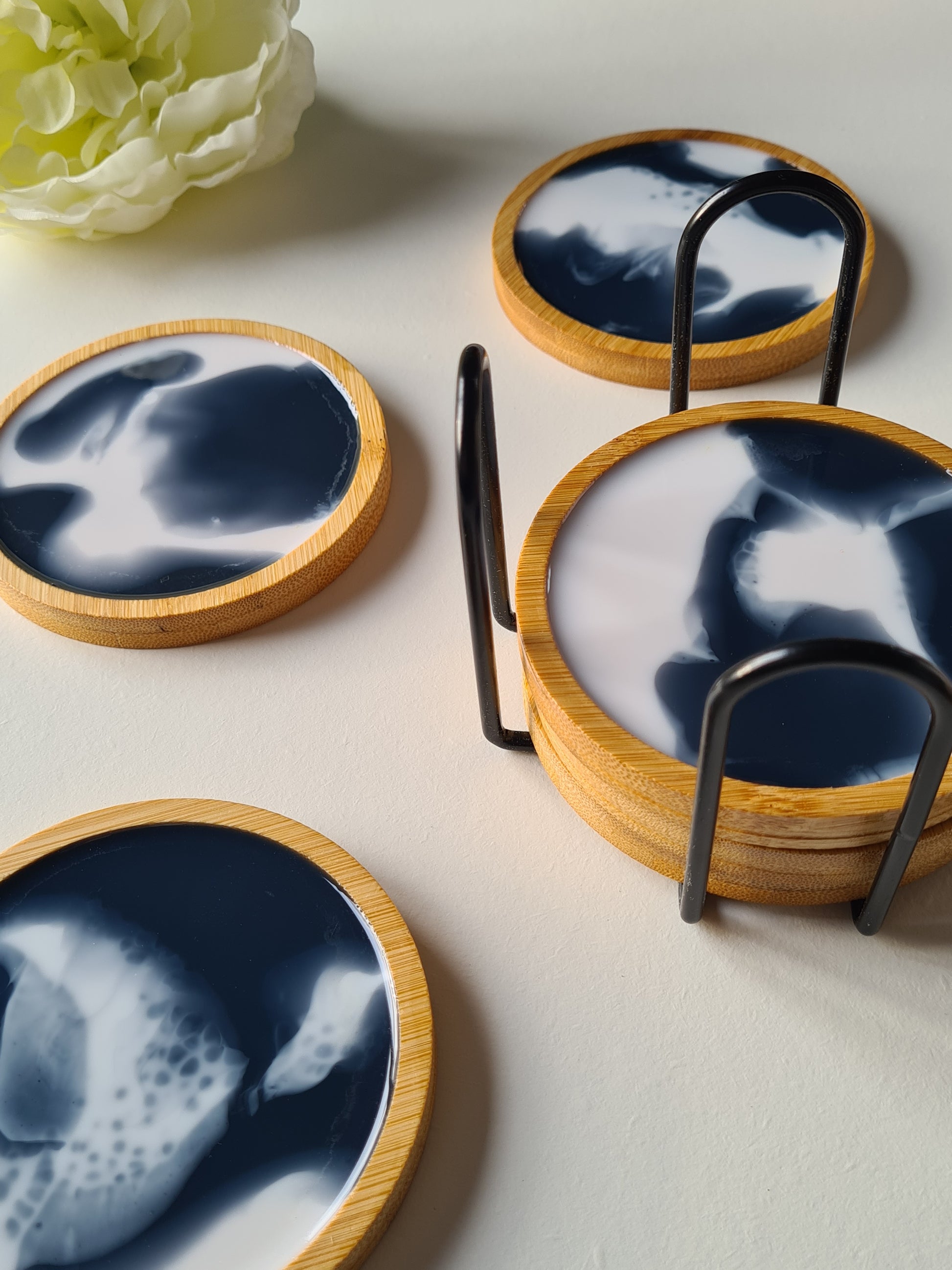 6 dessous de verre résine et bois avec support