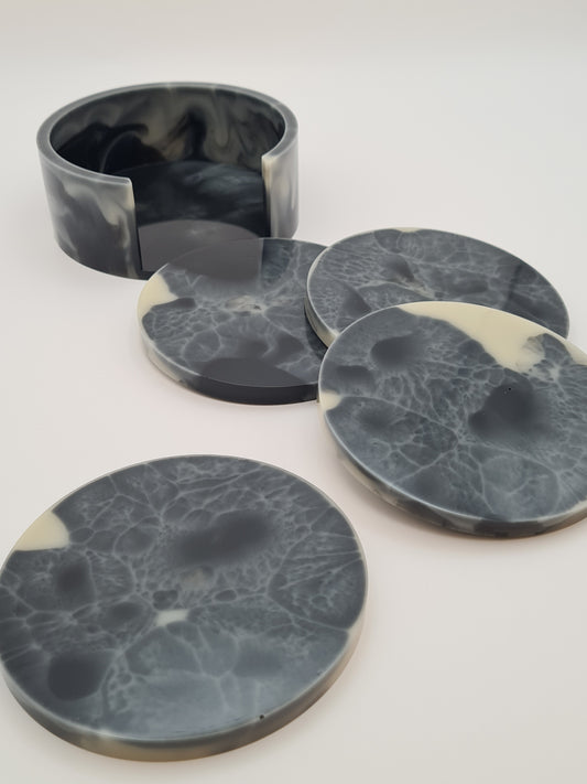 Lot de 4 dessous de verre noir et beige avec support fait main