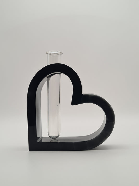 Soliflore de 12cm en forme de cœur noir et beige