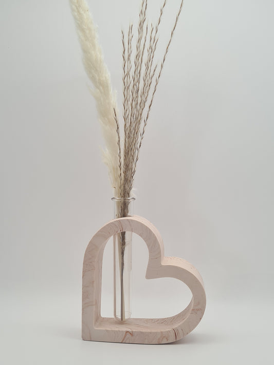 Soliflore marbré beige en forme de cœur en jesmonite