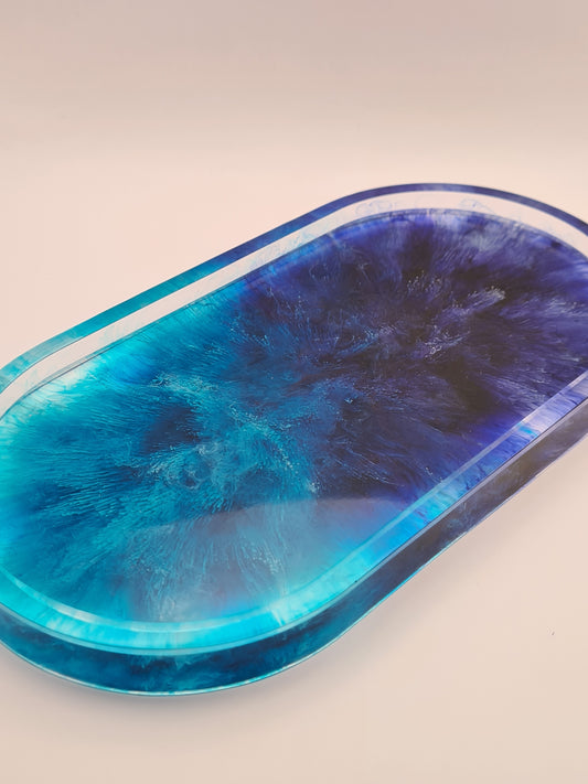 Vide poche en résine epoxy transparent et bleu